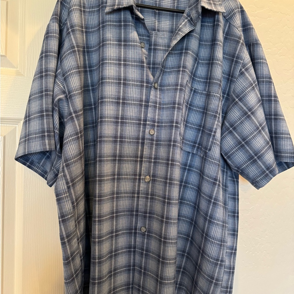 Saga Plaid Big Men's SHIRT Button Up Short Sleeve Size 3XL